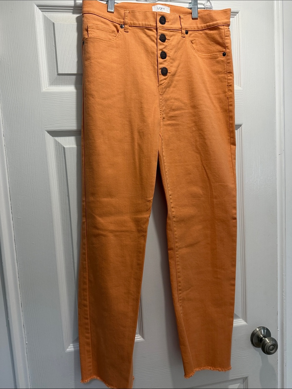 LOFT Light Orange High-Rise Button-Fly Jeans; Womens 6.